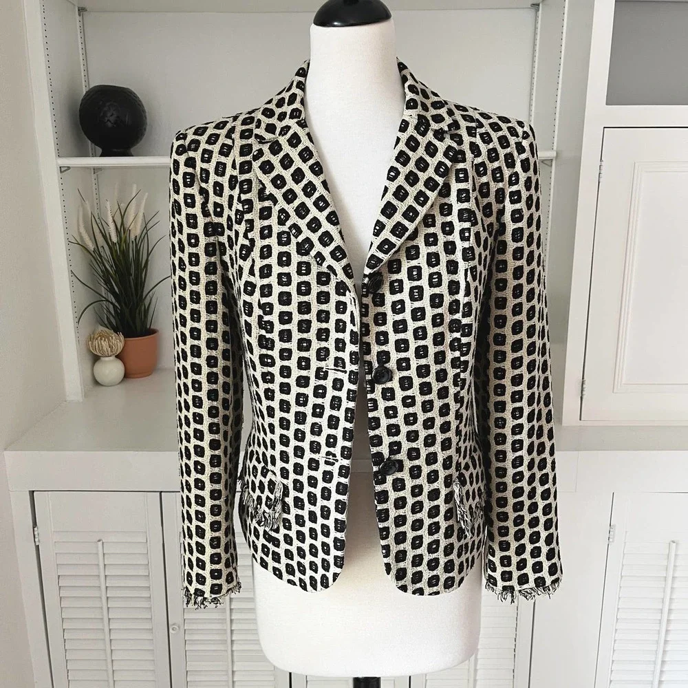 Vintage Lavantino Silk Tweed Geometric Print Jacket Blazer Size 4 - Picture 1 of 9